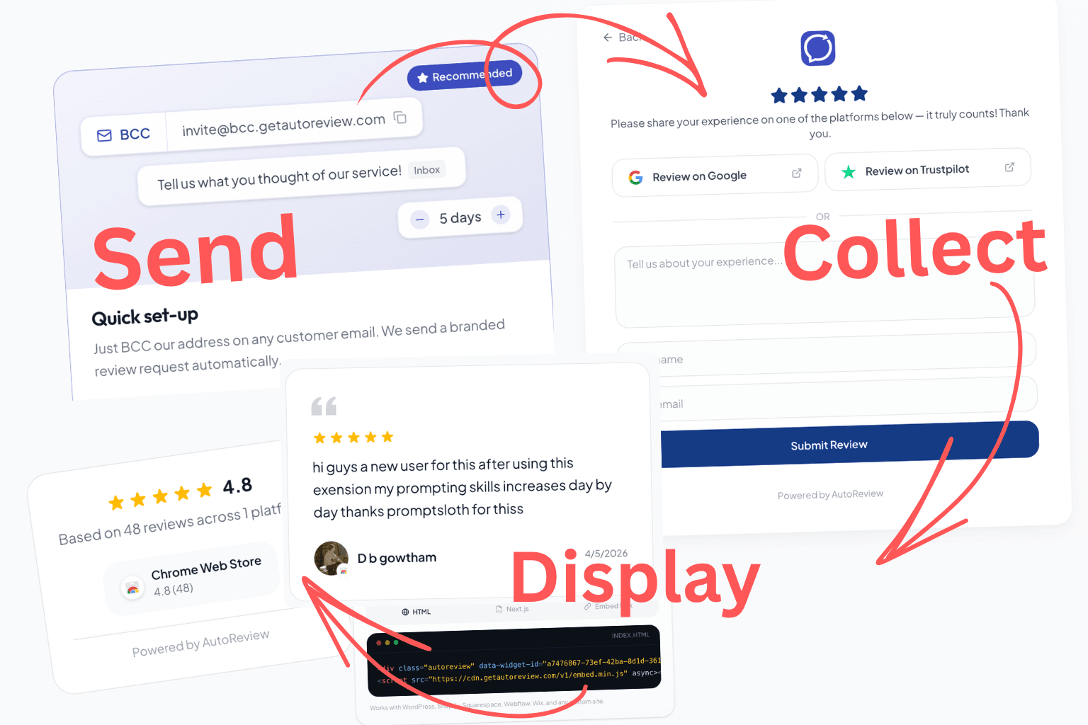 AutoReview: Send review requests, collect reviews, display on your website